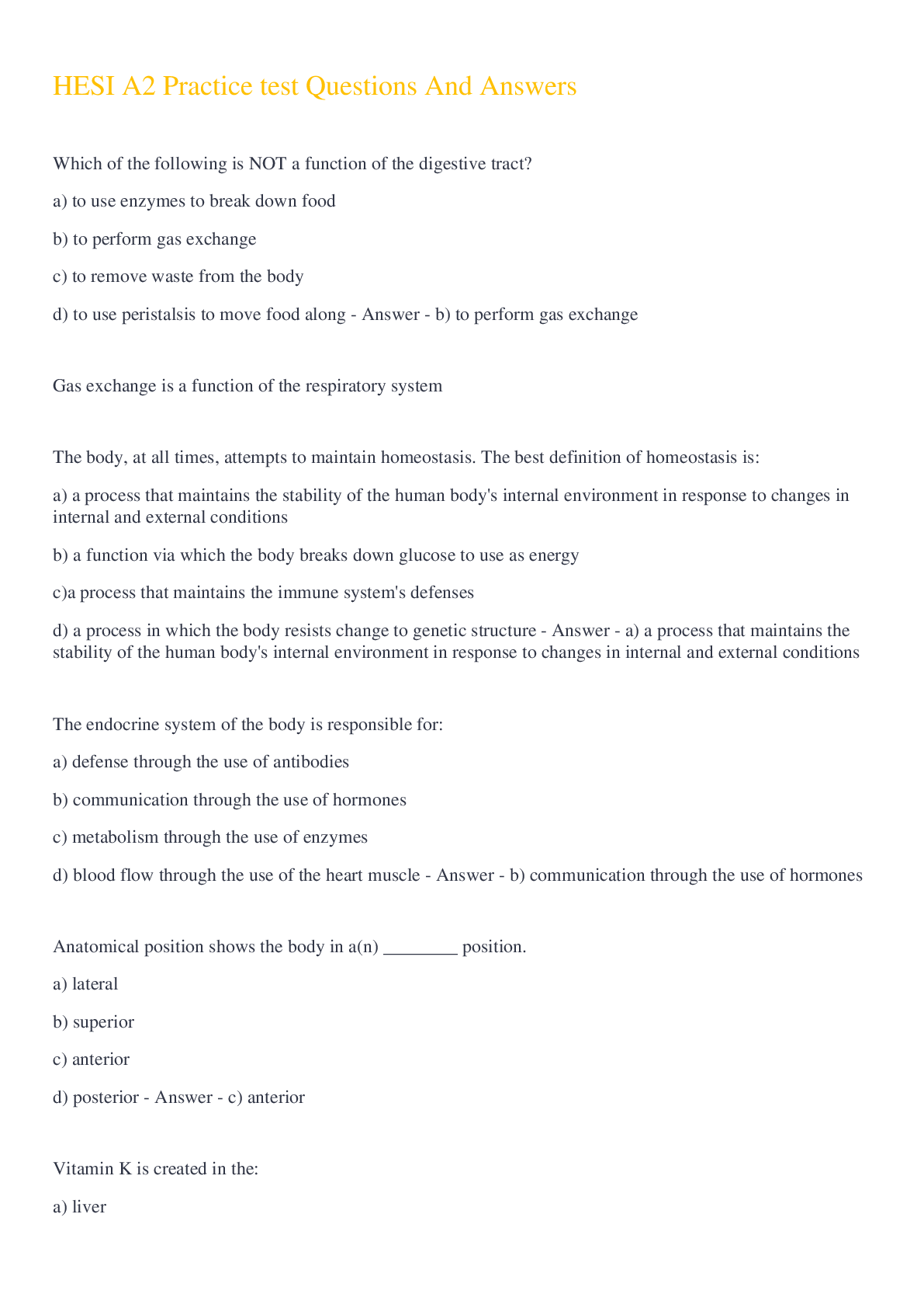 Preview image for HESI A2 Practice test Questions And Answers 2022/2023